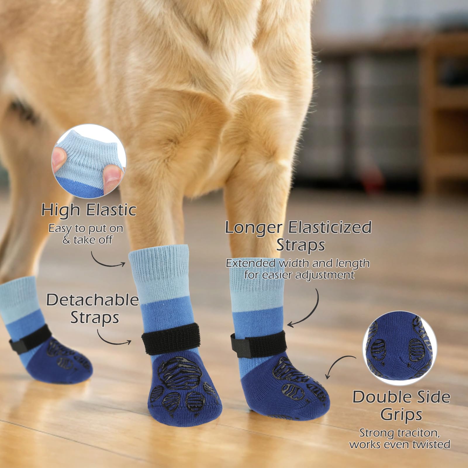 EXPAWLORER Anti Slip Dog Socks to Prevent Licking Paws, Dog Boots & Paw Protectors with Grippers for Winter, Dog Booties for Har